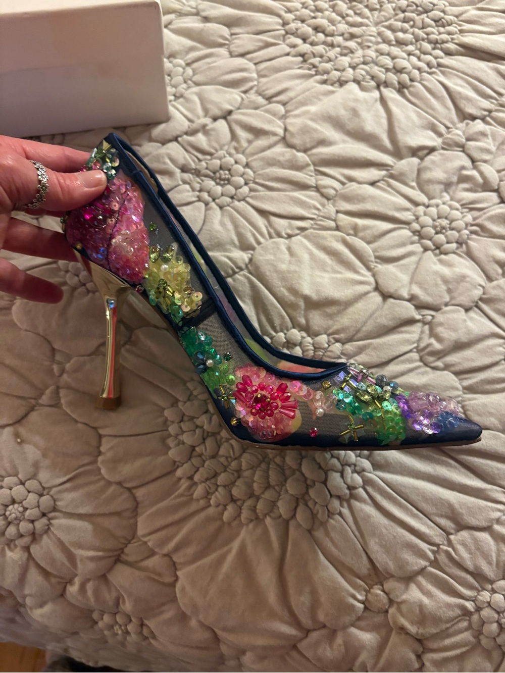 Betsey Johnson Multicolor Jeweled Pointed Toe Pumps - Netta Mesh - Picture 2 of 5